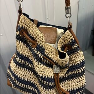 Brighton boho Navy and Cream Crochet Shoulder Bag